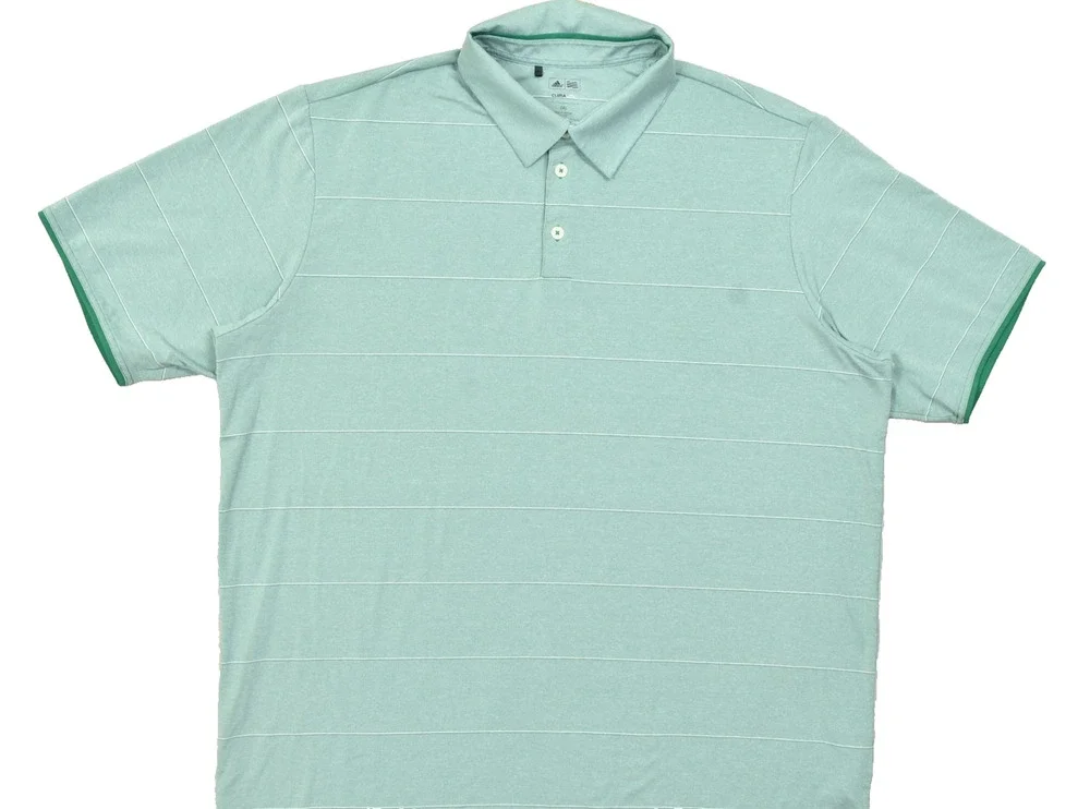Adidas Golf Climalite Mens 2XL Green Striped Short Sleeve Performance Polo Shirt